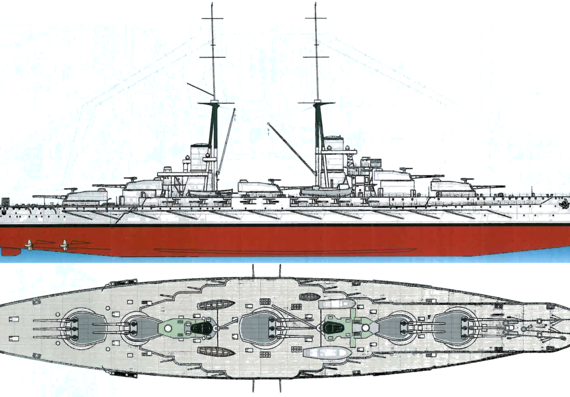 Боевой корабль RN Giulio Cesare 1914 [Battleship] - чертежи, габариты, рисунки